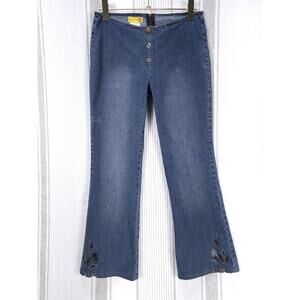Y2K Vintage Gasoline Jeans Womens 11 Blue Embroidered‎ Flare Bootcut Low Rise